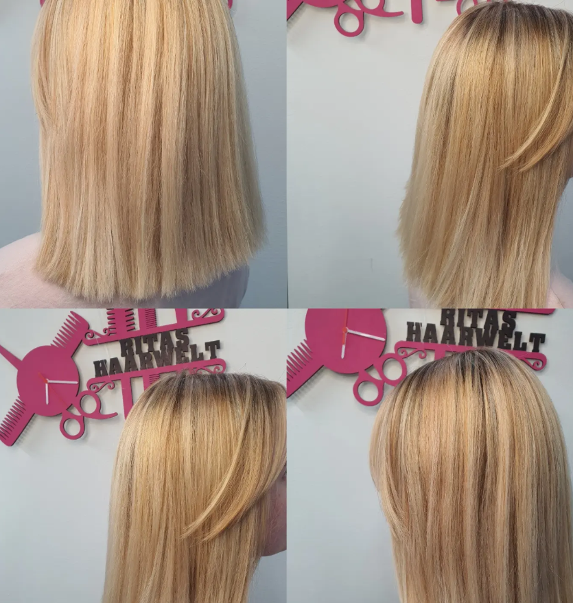 Balayage Detail – warme Blondnuancen mit natürlichem Ansatz
